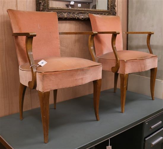 A pair of French Art Deco beech elbow chairs